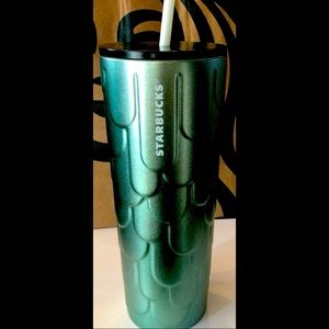 Starbucks 2022 Green Glitter Mermaid Scales Stainless Steel Tumbler 24oz Cup